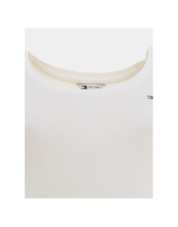 T-shirt ajusté côtelé à manches courtes blanc femme - Tommy Jeans