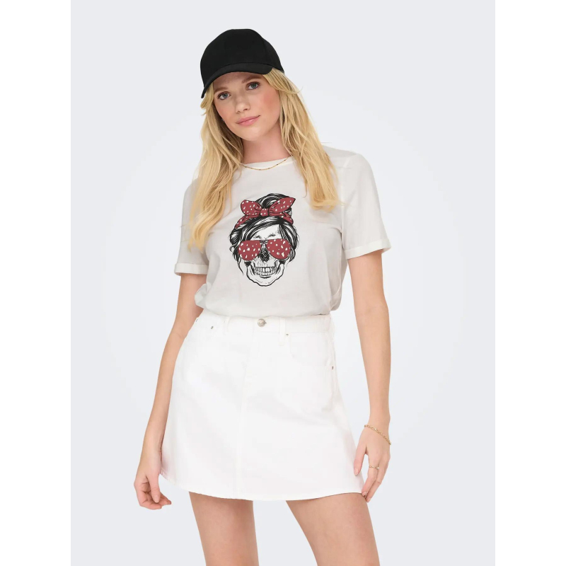 T-shirt stella life skull blanc bordeaux femme - Only