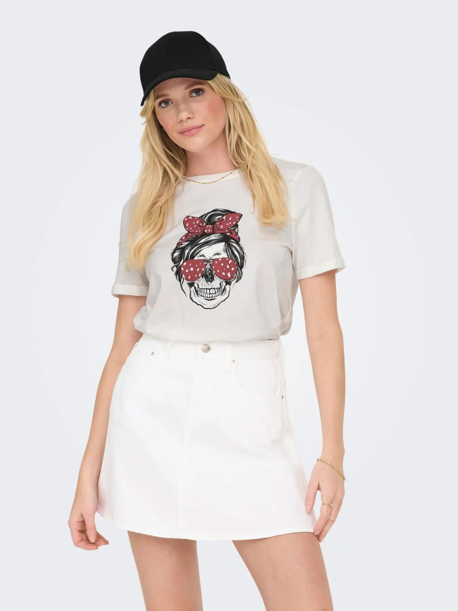T-shirt stella life skull blanc bordeaux femme - Only