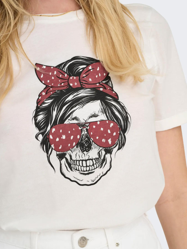 T-shirt stella life skull blanc bordeaux femme - Only