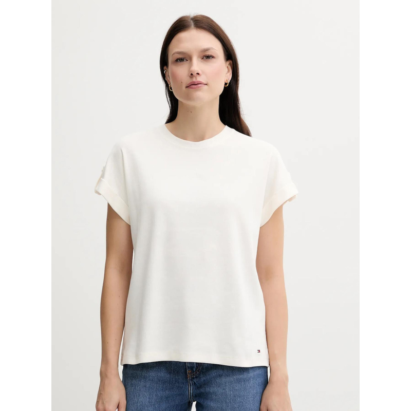 T-shirt à boutons dorés écru femme - Tommy Hilfiger