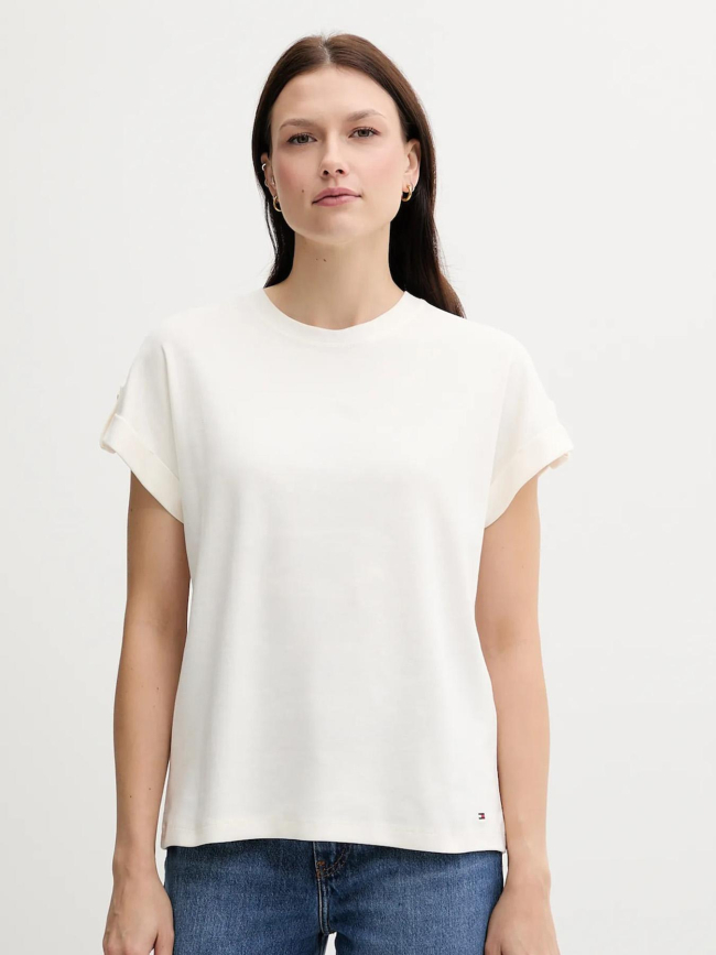 T-shirt à boutons dorés écru femme - Tommy Hilfiger