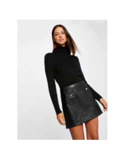 Robe pull jupe simili cuir 2 en 1 noir femme - Morgan