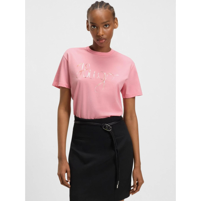 T-shirt logo ruban damacia bright rose femme - Hugo