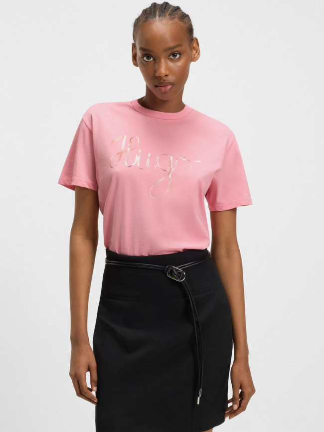 T-shirt logo ruban damacia bright rose femme - Hugo