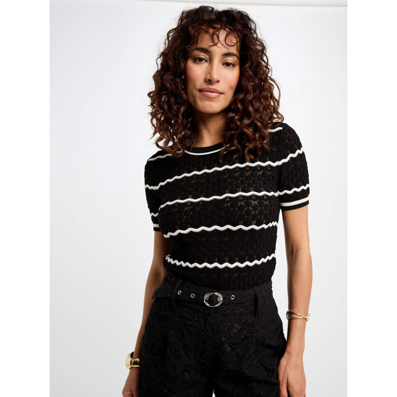T-shirt en maille rayé clema noir femme - Morgan