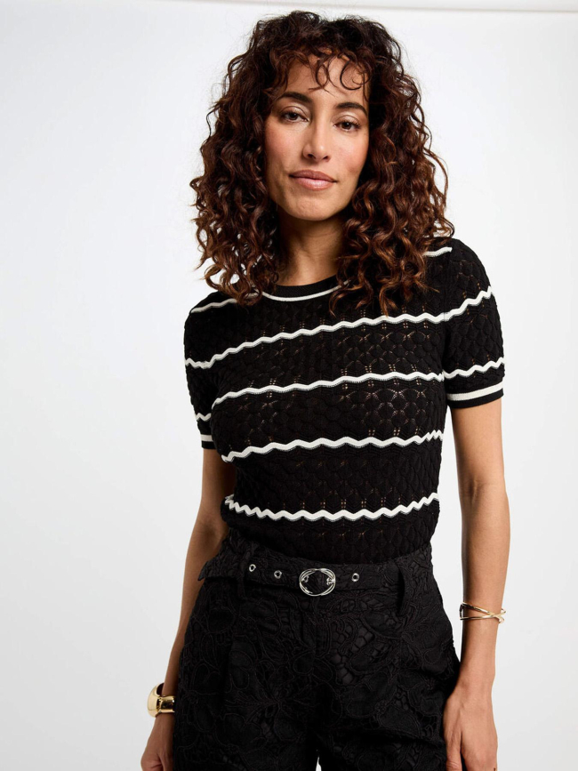 T-shirt en maille rayé clema noir femme - Morgan