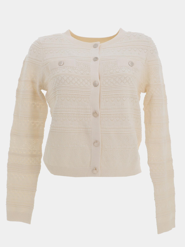 Gilet maille ajouré nahia blanc ivoire femme - Morgan