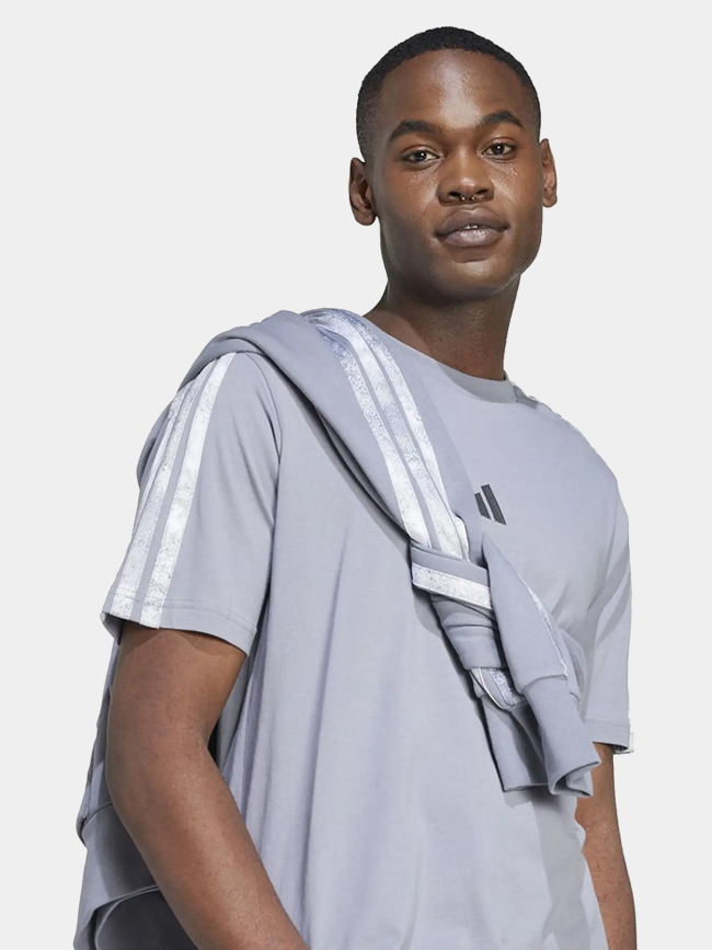 T-shirt à manches courtes et bandes graphiques gris homme - Adidas