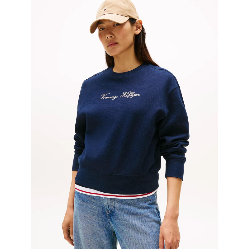 Sweat logo script argenté bleu marine femme - Tommy Hilfiger