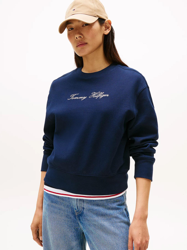 Sweat logo script argenté bleu marine femme - Tommy Hilfiger