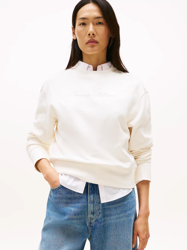 Sweat logo script argenté blanc femme - Tommy Hilfiger