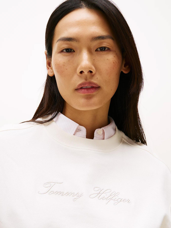 Sweat logo script argenté blanc femme - Tommy Hilfiger