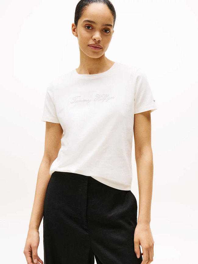 T-shirt logo script argenté blanc femme - Tommy Hilfiger