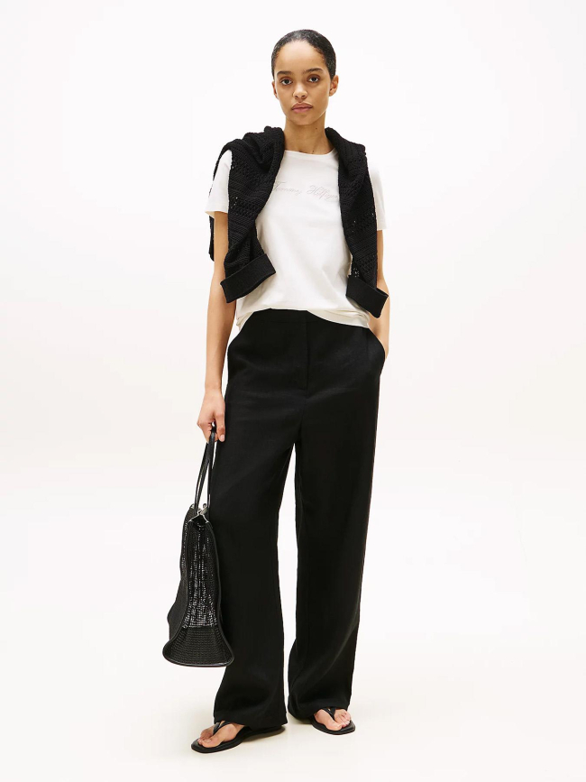 T-shirt logo script argenté blanc femme - Tommy Hilfiger