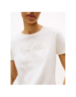 T-shirt logo script argenté blanc femme - Tommy Hilfiger