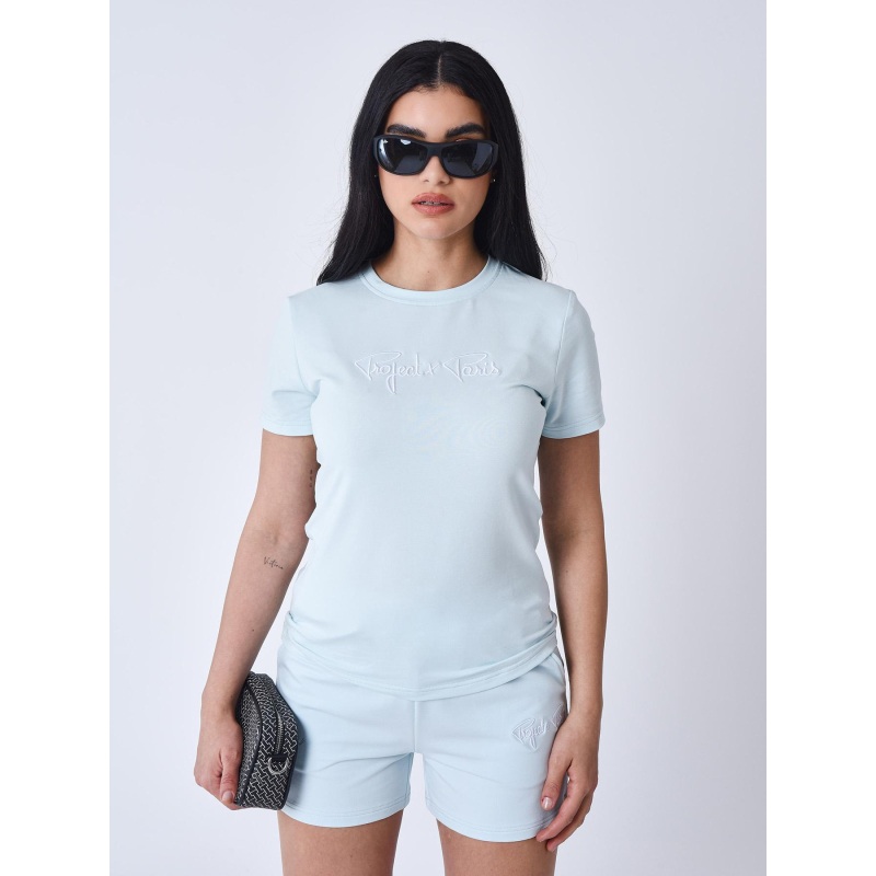 T-shirt à logo signature brodé bleu ciel femme - Project X Paris