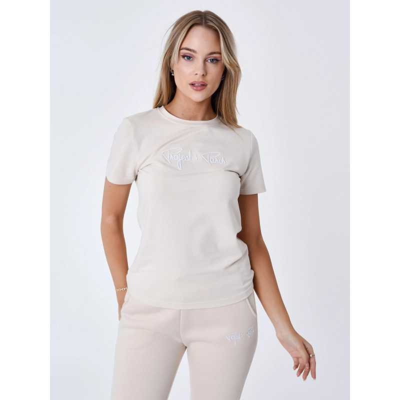 T-shirt à logo signature brodé beige femme - Project X Paris