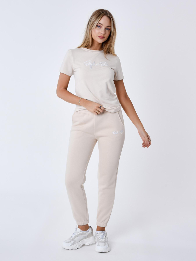 T-shirt à logo signature brodé beige femme - Project X Paris