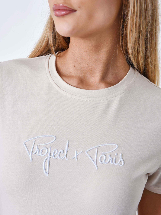 T-shirt à logo signature brodé beige femme - Project X Paris