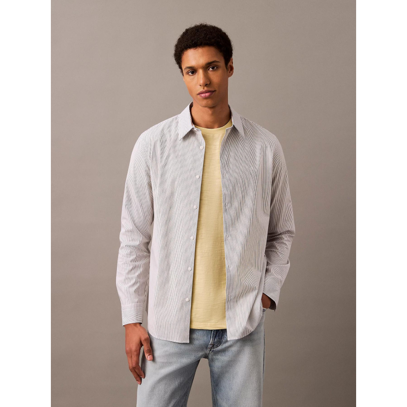 Chemise slim rayée en popeline blanc homme - Calvin Klein
