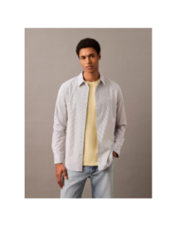 Chemise slim rayée en popeline blanc homme - Calvin Klein