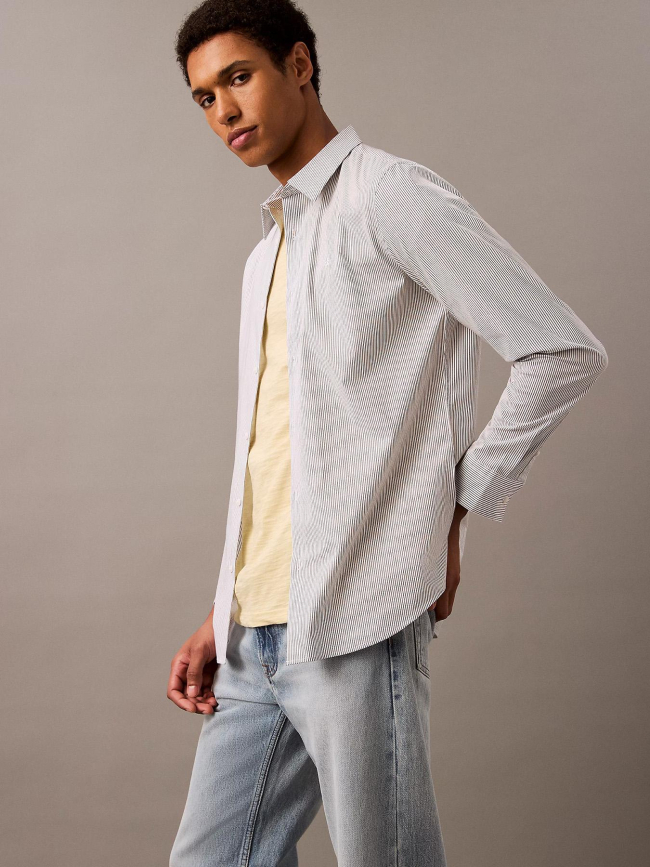 Chemise slim rayée en popeline blanc homme - Calvin Klein