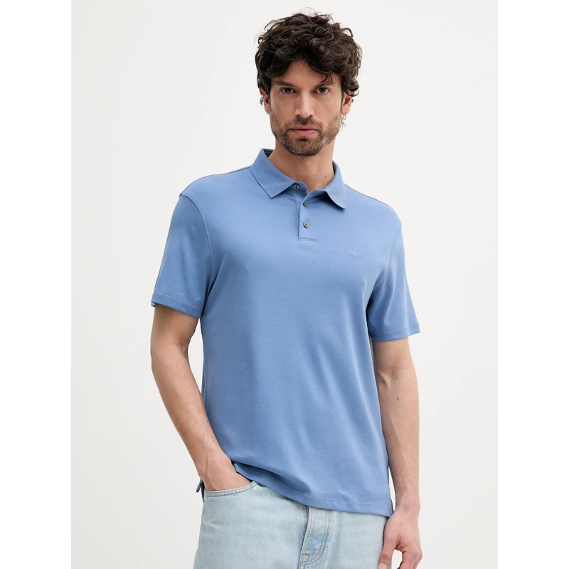 Polo à manches courtes en coton pima bleu homme - Calvin Klein