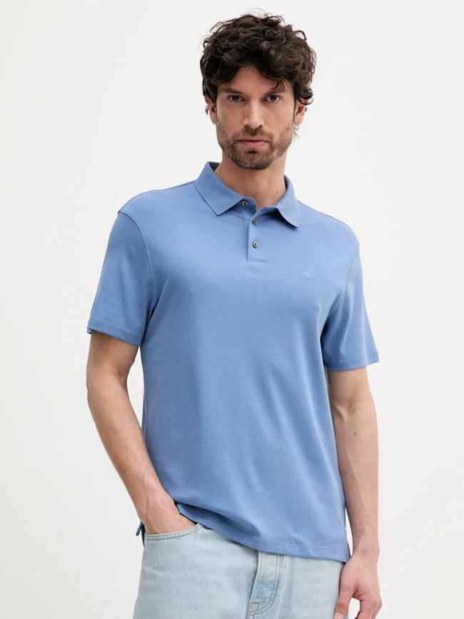Polo à manches courtes en coton pima bleu homme - Calvin Klein