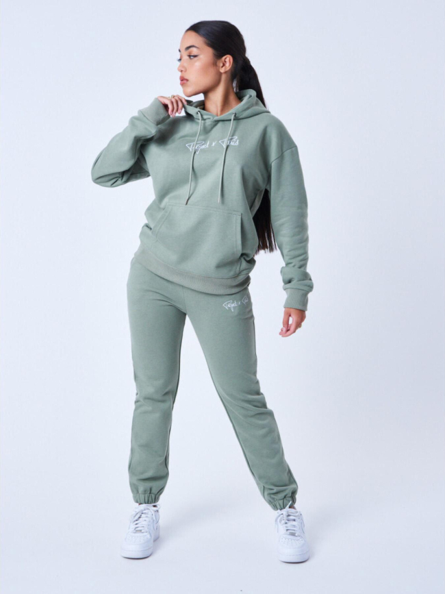 Sweat à capuche classique logo brodé kaki femme - Project X Paris