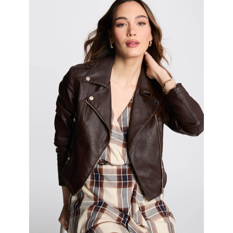Veste perfecto simili cuir grammo marron femme - Morgan