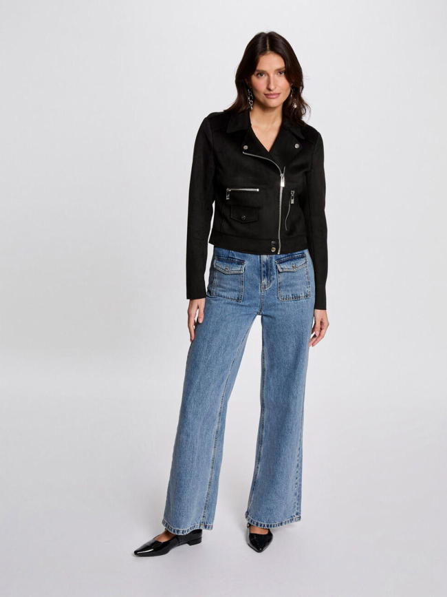 Veste perfecto zippé suédine gousmi noir femme - Morgan