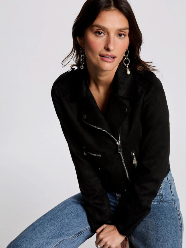 Veste perfecto zippé suédine gousmi noir femme - Morgan