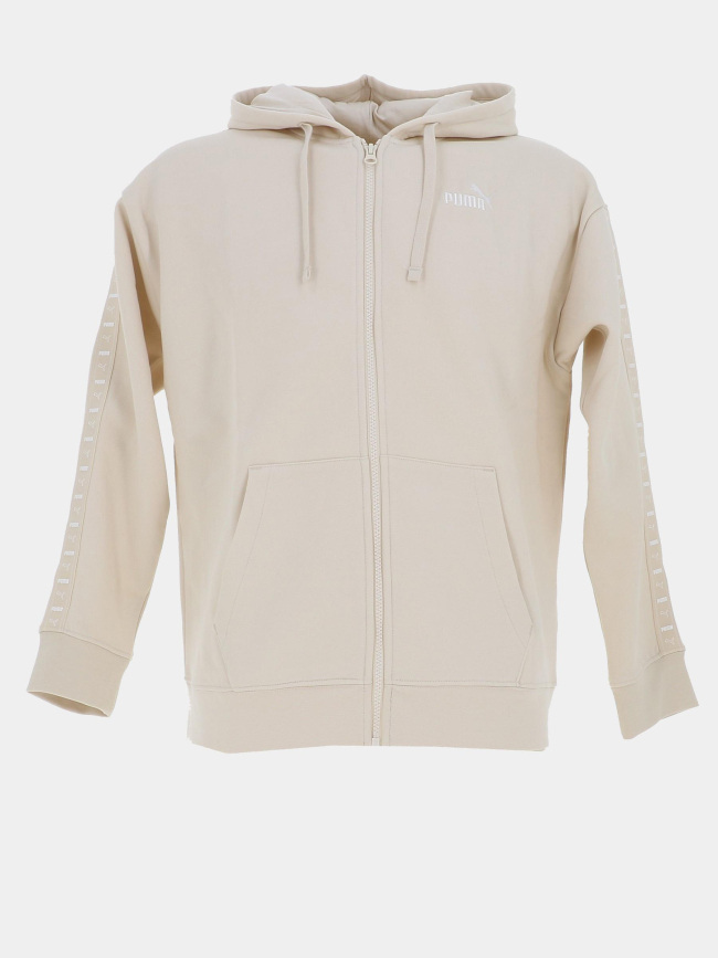 Sweat à capuche zippé ess tape relaxed beige femme Puma