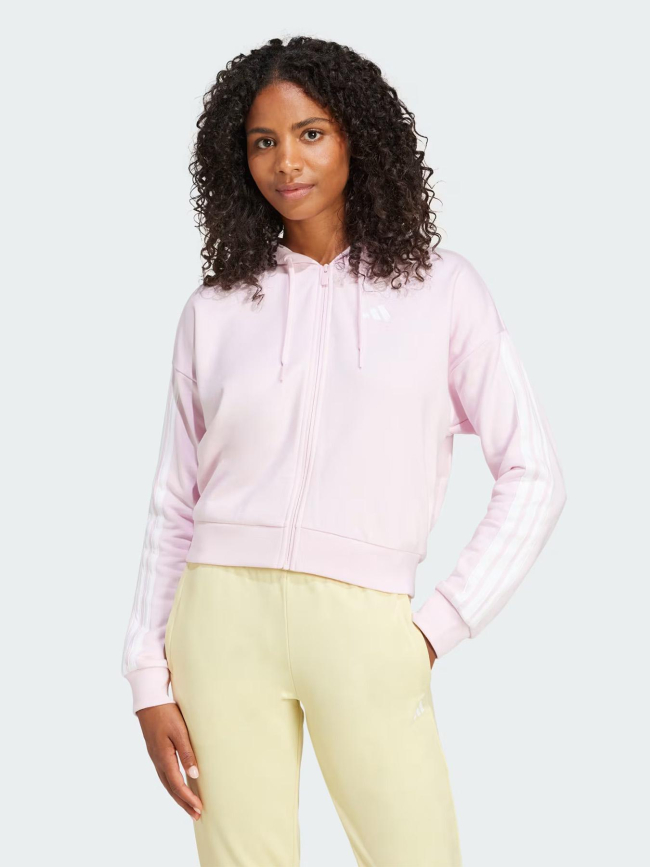 Sweat à capuche zippé 3 bandes essentials rose femme - Adidas
