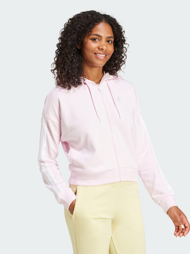 Sweat à capuche zippé 3 bandes essentials rose femme - Adidas