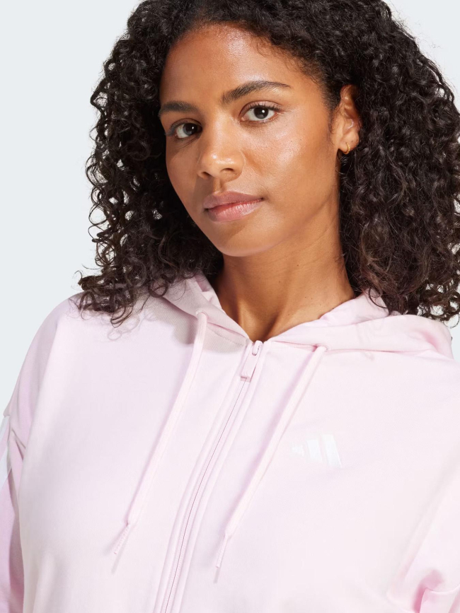 Sweat à capuche zippé 3 bandes essentials rose femme - Adidas