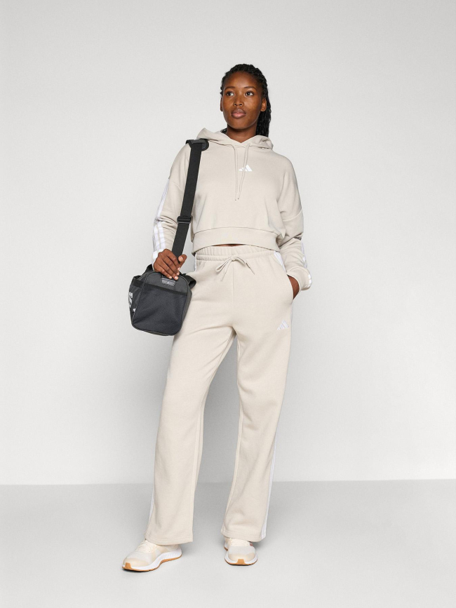 Sweat à capuche crop 3 bandes beige femme - Adidas