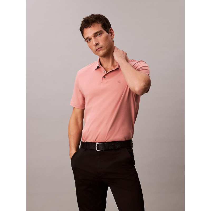 Polo à manches courtes en coton pima rose homme - Calvin Klein