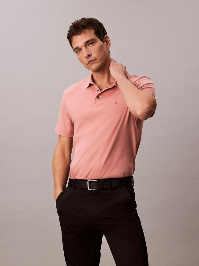 Polo à manches courtes en coton pima rose homme - Calvin Klein