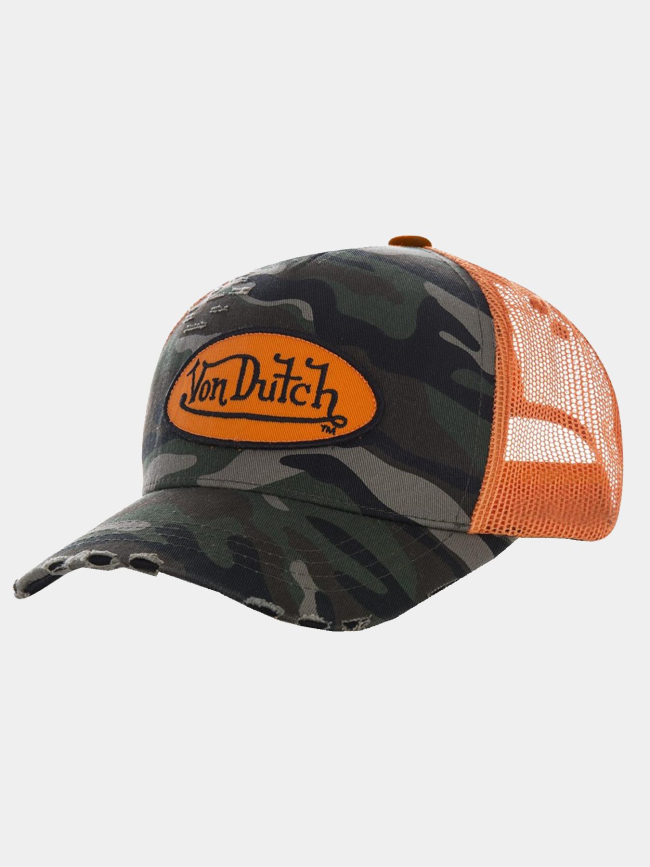 Casquette trucker camo usé vert et orange homme - Von Dutch