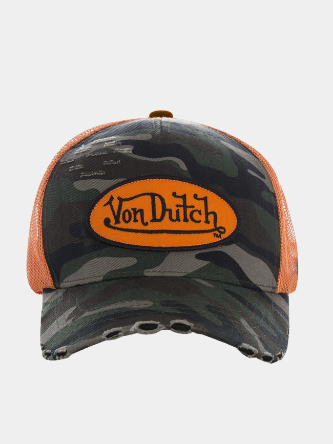 Casquette trucker camo usé vert et orange homme - Von Dutch