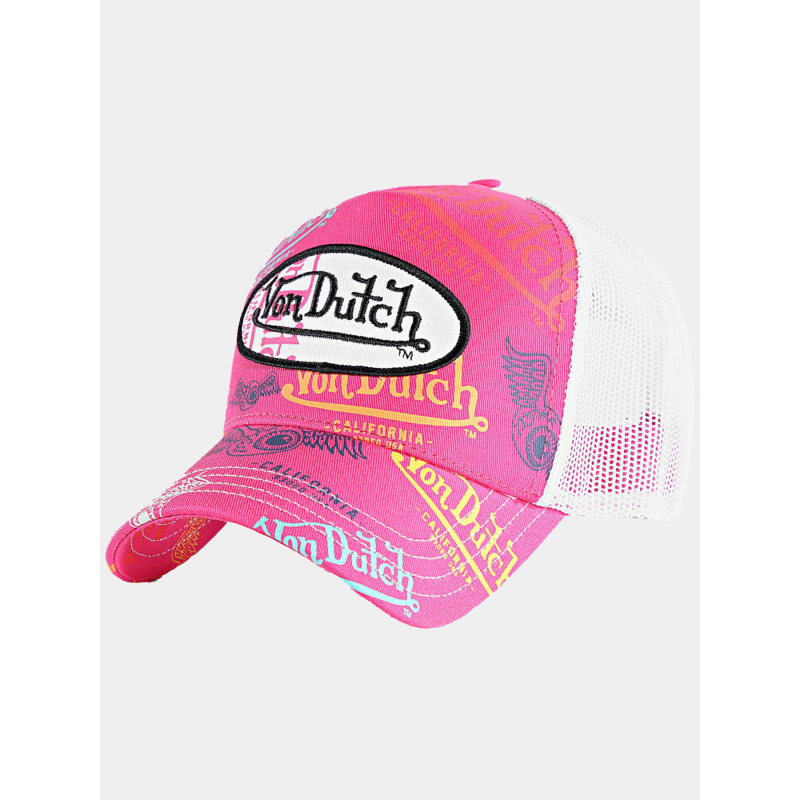 Casquette trucker custom art rose et blanc adulte - Von Dutch