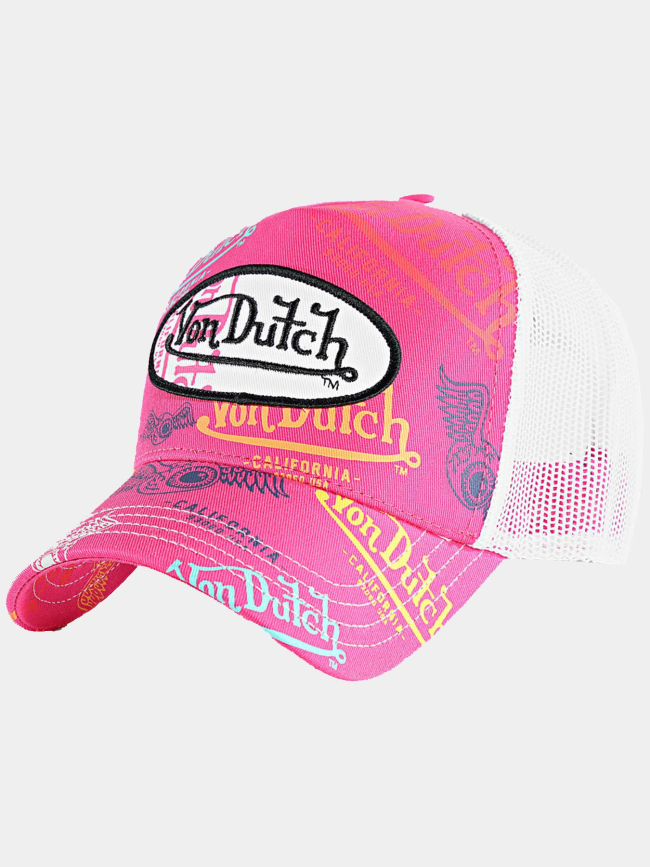 Casquette trucker custom art rose et blanc adulte - Von Dutch