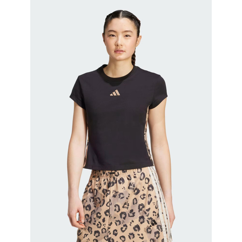 T-shirt de sport 3 stripes leopard aop noir femme - Adidas
