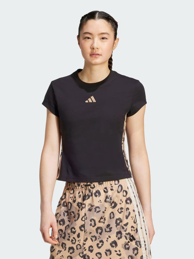 T-shirt de sport 3 stripes leopard aop noir femme - Adidas