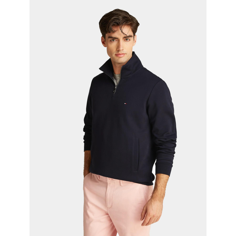 Sweat à col zippé et logo bleu marine homme - Tommy Hilfiger
