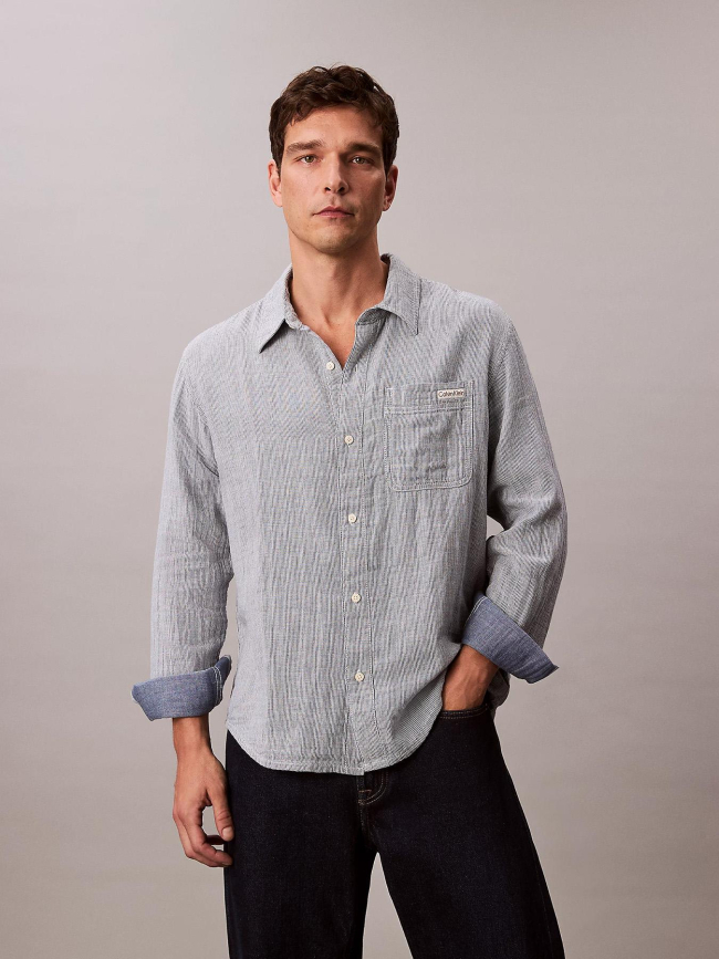 Chemise rayée en coton double face bleu homme - Calvin Klein Jeans