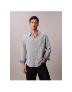 Chemise rayée en coton double face bleu homme - Calvin Klein Jeans