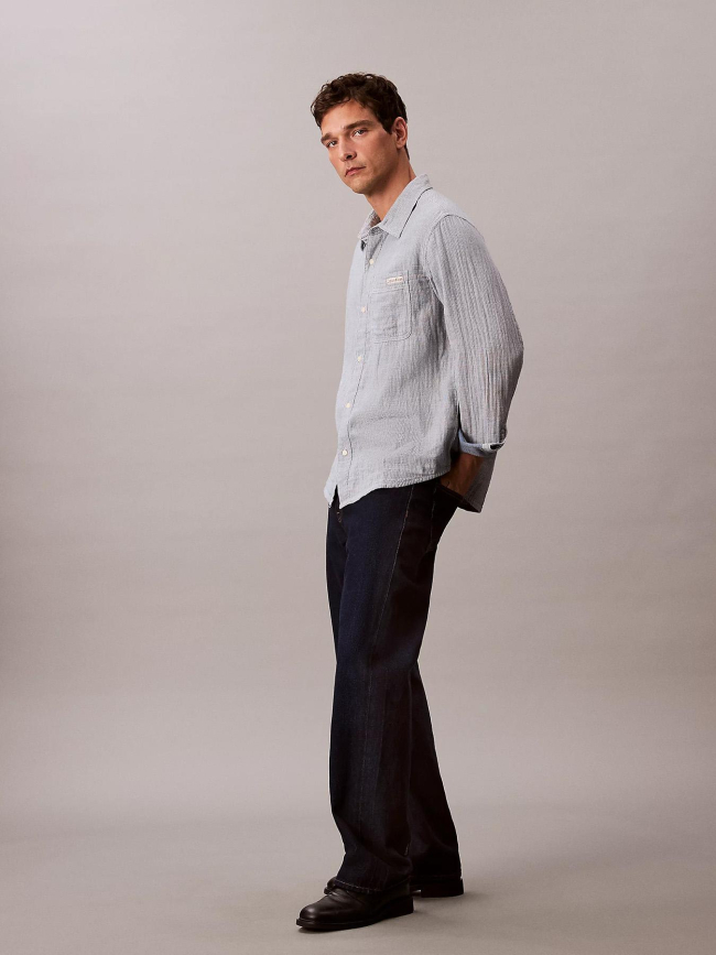 Chemise rayée en coton double face bleu homme - Calvin Klein Jeans